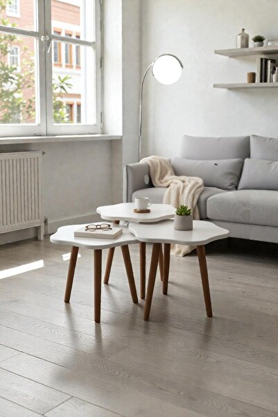 baresmu Edi 3’lü Zigon Sehpa Takımı Ahşap Ayaklı MDF Mebran Kaplama Orta Sehp...