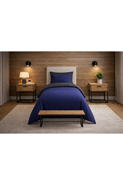 Zarif Home Duvet Cover Set Ranforce Single - Reversible (3-Piece) - Navy Blue...