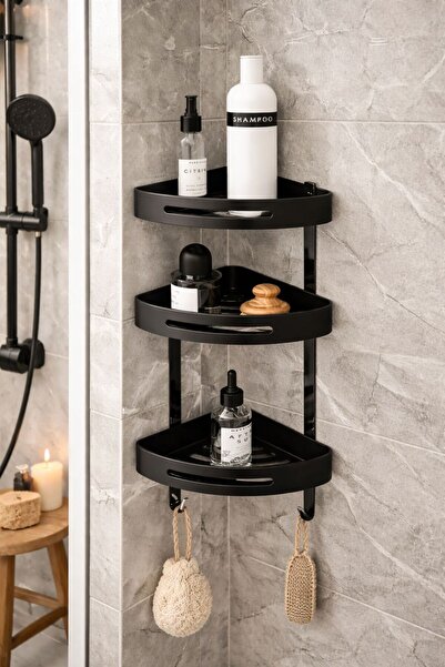 VİVA Banyo Köşe Rafı Üçlü Paslanmaz Çelik