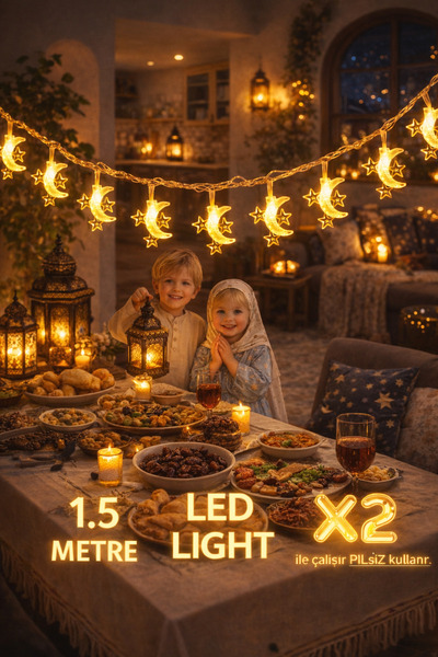 OKAVANGO 1,5 Metre 3Yıldız 1 Ay Ledli Ramazana Hazırlık, Işıklı Ramazan Ayı S...