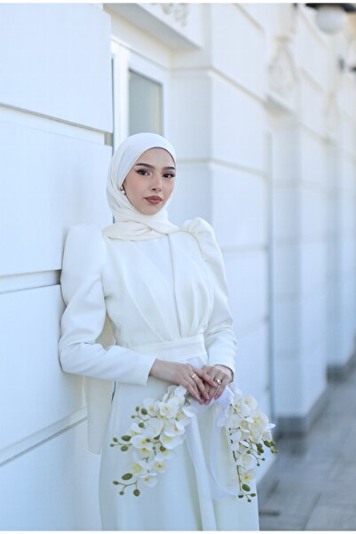AYŞEYAMAÇLI KADIN BEYAZ LAVİNİA TESETTÜR ABİYE ELBİSE