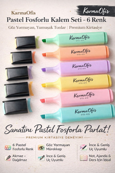 KarmaOfis Pastel Highlighter Pen Set 6 Colors |   Ink That Doesn'T Tire the E...