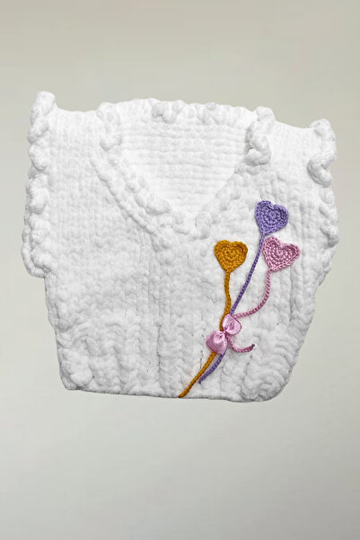 LunivellArt El Örgüsü Kalp Figürlü Bebek Yeleği - %100 El Emeği Yumuşak Dokul...