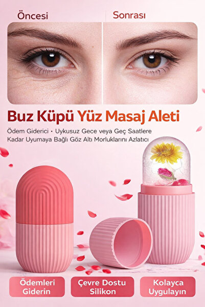 silvora Yüz ve Göz için Soğuk Terapi Masaj Aleti, Silikon Buz Küpü Rulo Göz T...