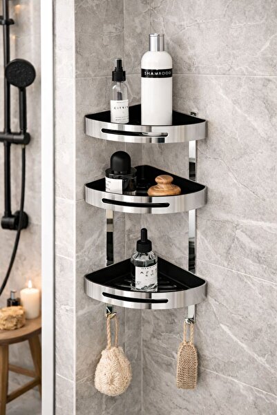 VİVA Banyo Köşe Rafı Üçlü Paslanmaz Çelik