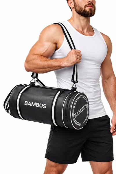 Bambus Silindir Spor Ve Seyahat Çantası Suni Deri Omuz Çantası Unisex Su Geçi...
