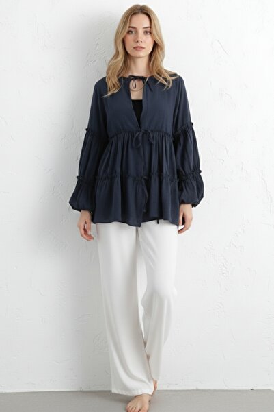 Lunfia Lastikli Kollu Bağlamalı Katmanlı Modal Gömlek - Laci