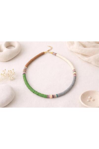 Archhazel Jewelery Doğal Renk Geçişli El Yapımı Fimo Boncuk Kolye – Yeşil & T...