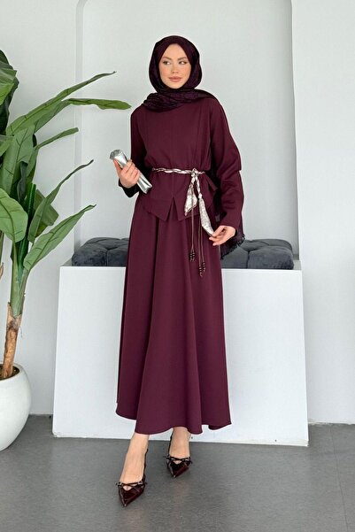 Hazamoda Defne Scarf and Skirt Set Burgundy