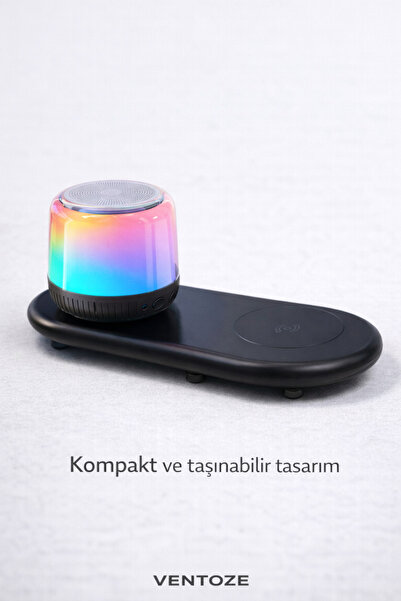 Ventoze 3’ü 1 Arada Kablosuz Şarj Standlı Bluetooth Hoparlör | Masa Üstü Tele...