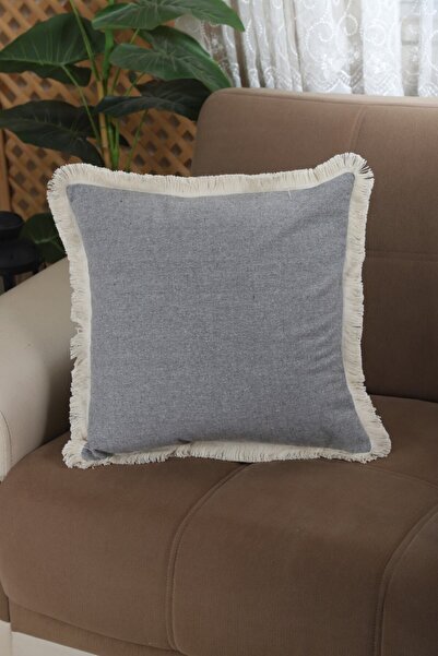 Onerose Home غطاء وسادة مزين بشراشيب باللون الرمادي مقاس 43 × 43