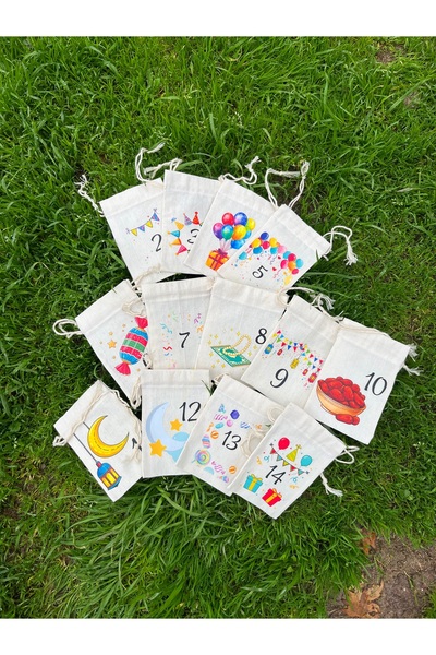 Ramazan kesesi bez kese 10 * 15 cm ağzı bağcıklı temalı kese