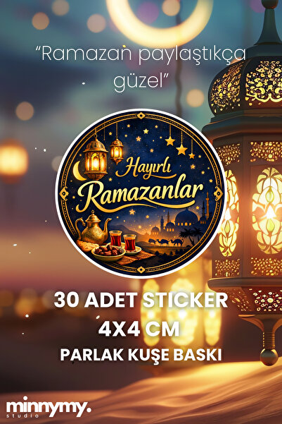 Minnymy 30 Adet Ramazan Temalı Sticker, Hayırlı Ramazanlar 4x4 CM Kuşe Baskı,...
