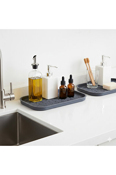 EcoVibe Multi-Purpose Non-Slip Silicone Kitchen and Bathroom Organizer Tray S...