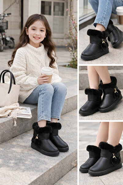 Bebelul Black fur-lined boots with tassels