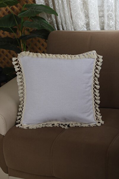 Onerose Home غطاء وسادة من الكتان الأبيض Pompom مقاس 43 × 43