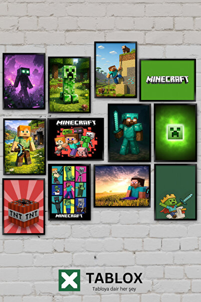 TABLOX 12 Parça Minecraft Herobrine Creeper Yaratıcılık Oyun Çocuk Odası Deko...