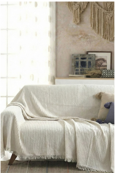 rellhome Cotton Fringed Sofa Cover Multi-Purpose Cover |   Sofa Shawl |   Sof...