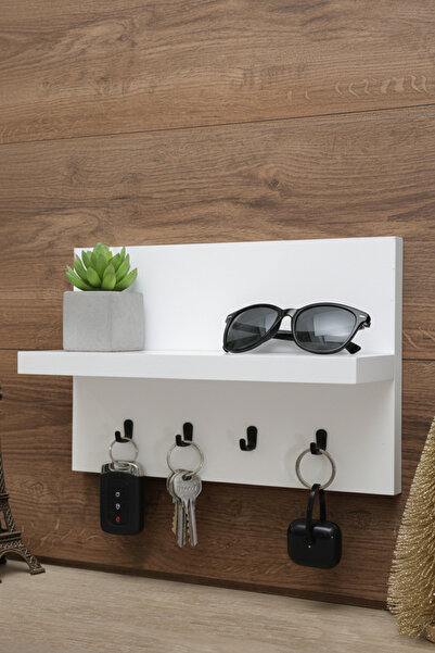 Store ZD 4 Kancalı Raflı Beyaz Anahtarlık Askısı