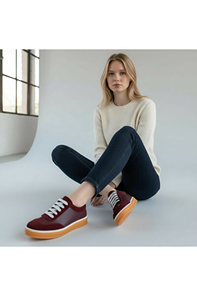 Dağlı Burgundy Suede Genuine Leather Lace-Up Sports Shoes Comfort Sneaker Unisex
