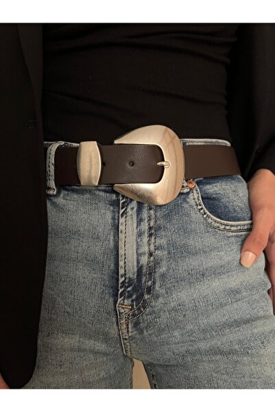 Eksibir Mat Gümüş Tokalı Kadın Kemeri Elbise Kemeri Pantolon Kemeri