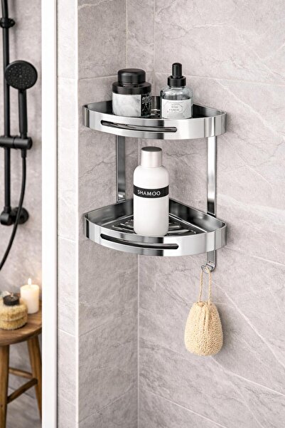 VİVA Banyo Köşe Rafı İkili Paslanmaz Çelik
