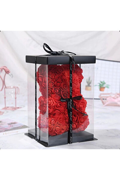 AMRIS Teddy Bear of Roses 25cm, in transparent box, red, pink, white