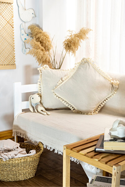 Onerose Home غطاء وسادة بتصميم خاص من الكتان بلون كريمي مقاس 43 × 43