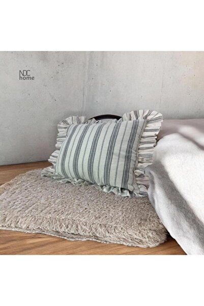 Onerose Home غطاء وسادة مزخرف بخطوط سميكة رمادية من الكتان الفاخر (43 × 43)