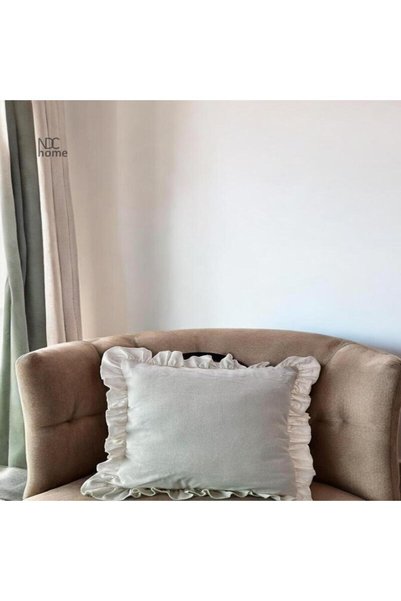 Onerose Home Raw linen cream ruffled throw pillow cover (43 x 43)