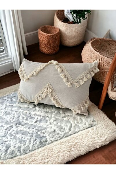 Onerose Home غطاء وسادة من الكتان الكريمي بتصميم خاص بتصميم كروس بوم بوم (35 ...