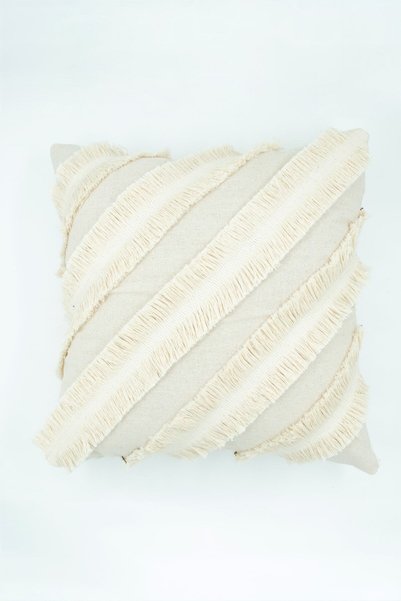 Onerose Home Special Design Cross Double Tasseled Single Linen Cream Throw Pi...