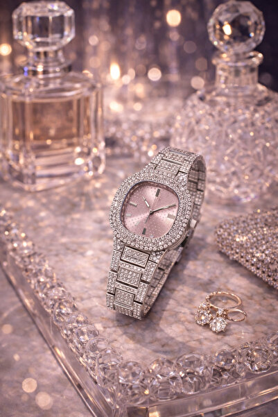 matheon ساعة يد نسائية باللون الفضي المرصع بالأحجار - ساعة فاخرة ولامعة بقرص ...