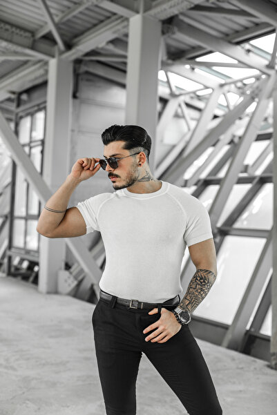 OUTFİT MAN Omuz Detay Triko Tshirt Beyaz