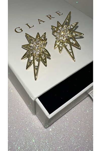GLARE JEWELRY CO North Star Model Stone Design Gold Steel Earrings