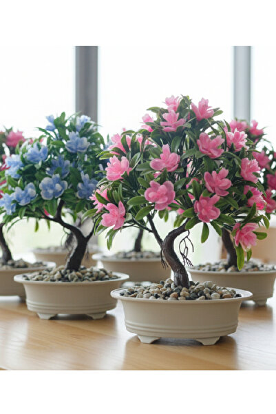Flower Toys شجرة صغيرة مزينة بزهور الربيع في وعاء زهور صناعي مقاس 30 سم