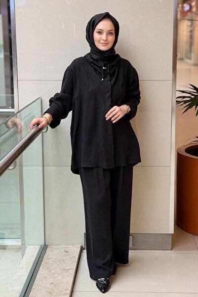 Ghisa Self-Patterned Gathered Collar Tunic Pants Set