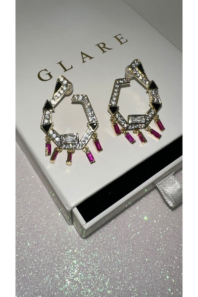 GLARE JEWELRY CO Rainbow Zirkon Tasarım Mers Model Sallantılı Çelik Küpe