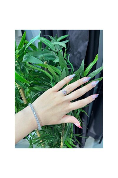 Myth Jewellery 316L Çelik Gümüş Zirkon Taşlı Trend Pembe Kalp Yüzük