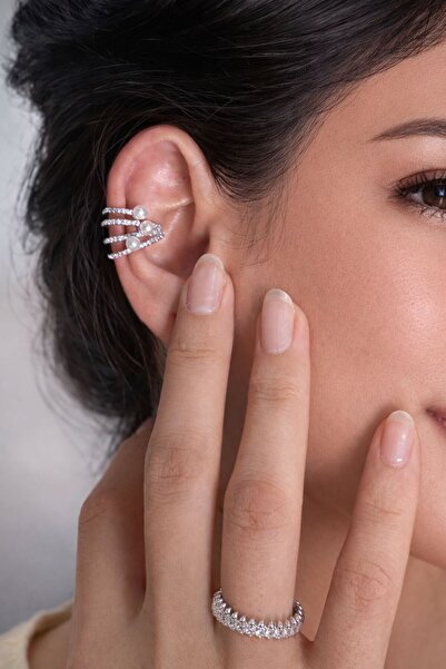 Ascera İnci Detaylı Çelik Deliksiz Kıkırdak Küpe (Ear Cuff) ve Ayarlanabilir ...