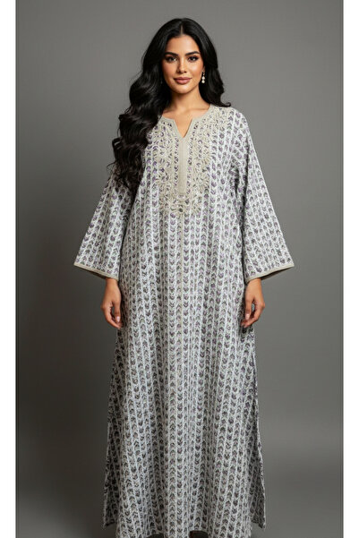 Moda Line Women's colorful jalabiya with embroidery on the collar