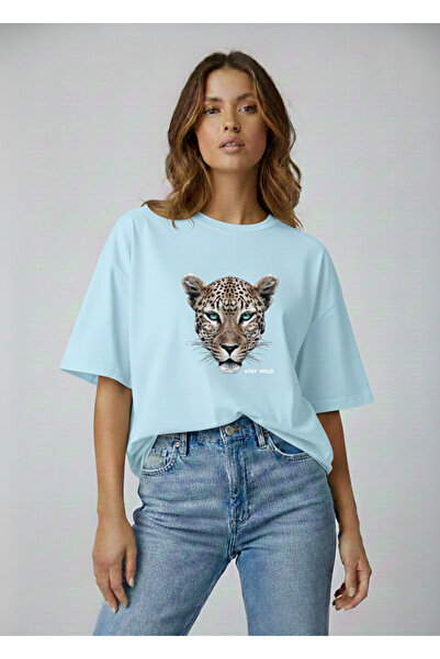 Mayer Butik Unisex Men'S/Women's Leopard Printed Oversize Cotton Crew Neck T-...