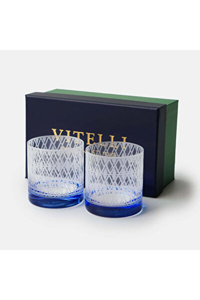 VITELLI DUBAI Monogram 2-Piece Cobalt Whiskey Glass