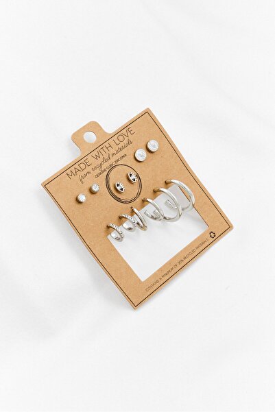 Tanya 6 Pair Of Fashionable Stud And Hoop Set Earrings, Silver