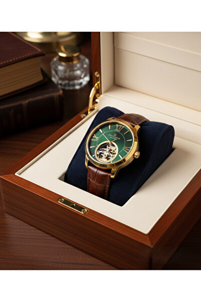 Goldwatches Deri Kordonlu Erkek Saat - Şeffaf İskelet Kadranlı Otomatik Türbi...