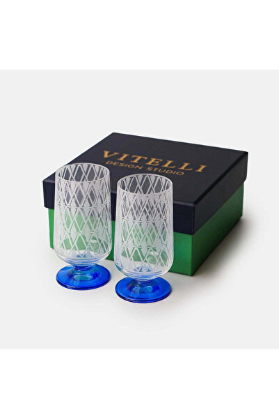 VITELLI DUBAI Monogram Set of 2 Cobalt Coffee Glasses
