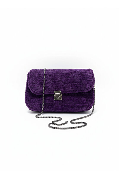 Nafta Handmade Velvet Thread Knitted Women's Bag with Chain Strap - Purple