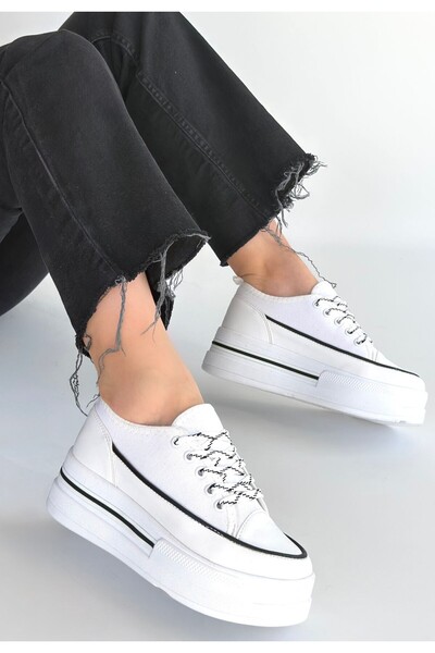 FRESCO SCARFS Dalen White Linen Lace-Up Sports Shoes