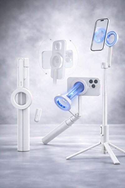 Saatistan MagSafe Uyumlu Mıknatıslı Selfie Çubuğu ve Tripod, Bluetooth Kumandalı