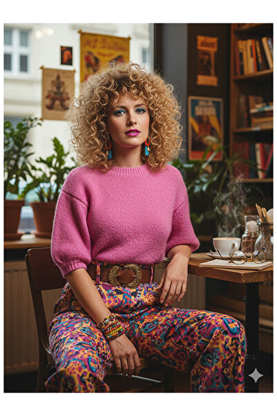 Namaste Vintage Pink Short-Sleeved Crew Neck Short-Length Sweater (Contains W...